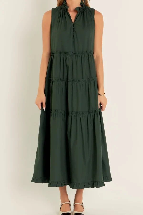 ENGLISH FACTORY Boho Dresses | Tops*- Sleeveless Ruffled Maxi Dress OLIVE