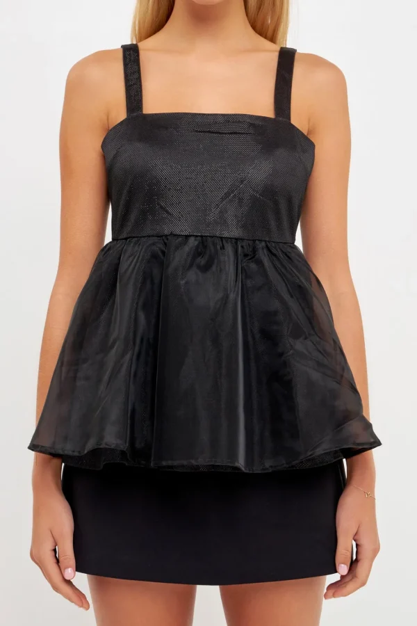 ENGLISH FACTORY Tops*- Sleeveless Peplum Tank Top BLACK
