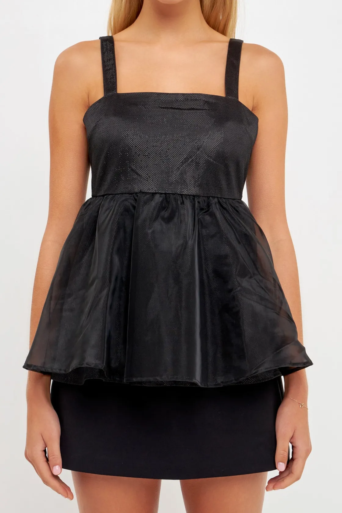 english_factory__sleevele_0.webp ENGLISH FACTORY Tops*- Sleeveless Peplum Tank Top BLACK