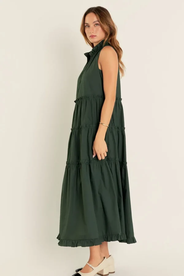 ENGLISH FACTORY Boho Dresses | Tops*- Sleeveless Ruffled Maxi Dress OLIVE