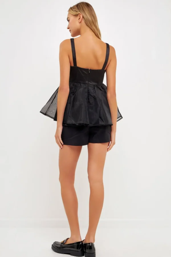 ENGLISH FACTORY Tops*- Sleeveless Peplum Tank Top BLACK