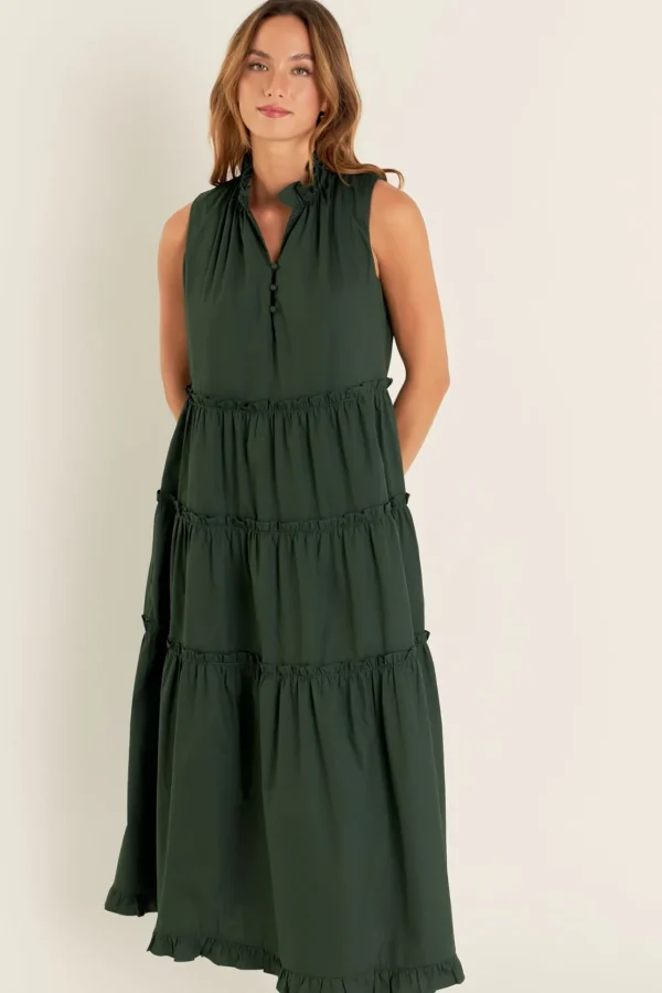 ENGLISH FACTORY Boho Dresses | Tops*- Sleeveless Ruffled Maxi Dress OLIVE