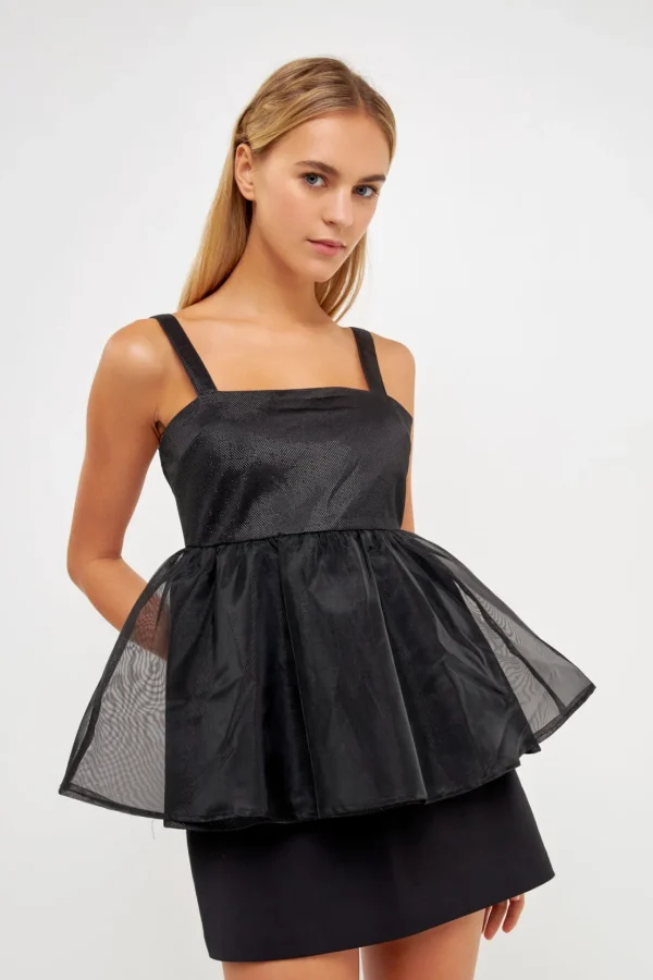 ENGLISH FACTORY Tops*- Sleeveless Peplum Tank Top BLACK