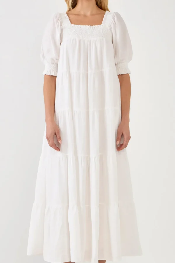 ENGLISH FACTORY Boho Dresses | White Dresses*- Smocked Baby Doll Maxi
