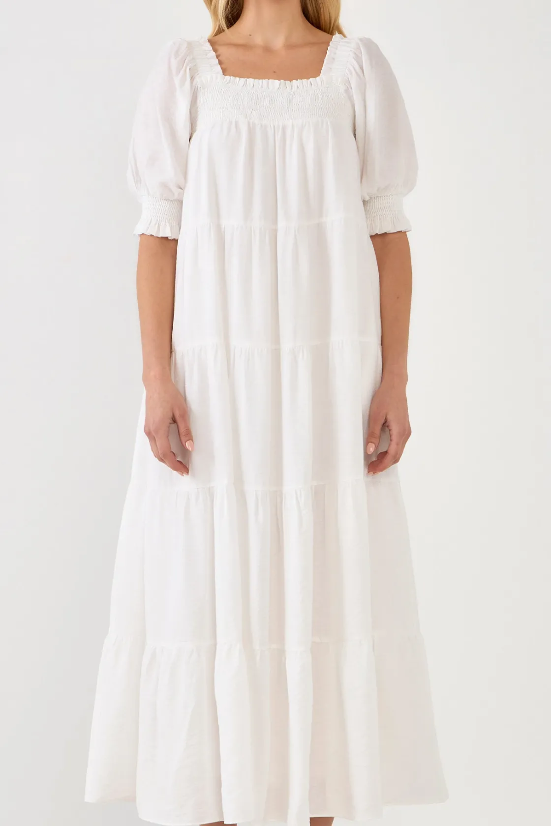 english_factory__smocked__0-4.webp ENGLISH FACTORY Boho Dresses | White Dresses*- Smocked Baby Doll Maxi