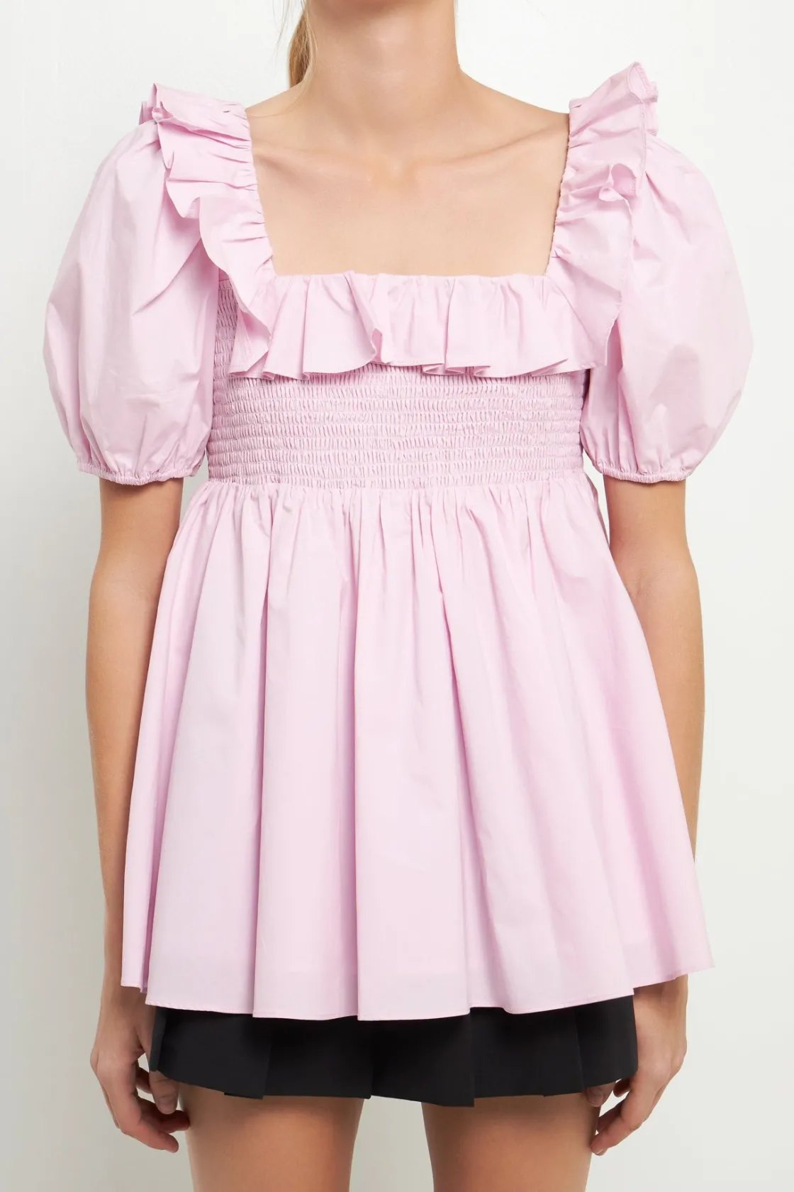 english_factory__smocked__0.webp ENGLISH FACTORY Tops*- Smocked Square Neck Puff Sleeve Top PEONY
