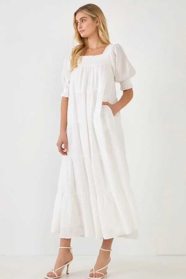 ENGLISH FACTORY Boho Dresses | White Dresses*- Smocked Baby Doll Maxi