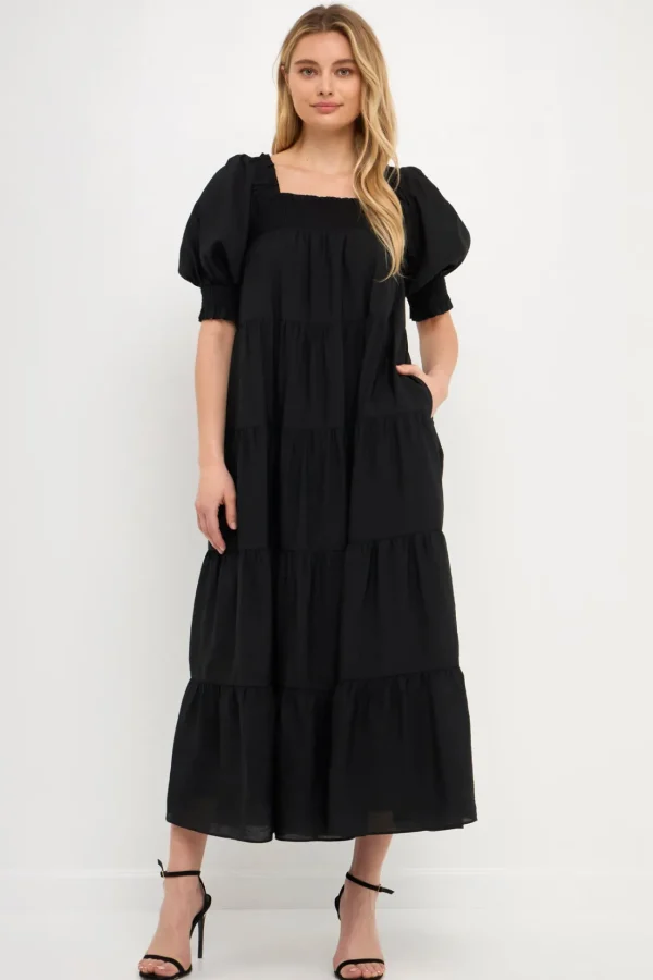 ENGLISH FACTORY Boho Dresses | White Dresses*- Smocked Baby Doll Maxi