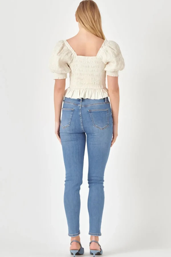 ENGLISH FACTORY Tops*- Smocked Puff Sleeve Top NUDE