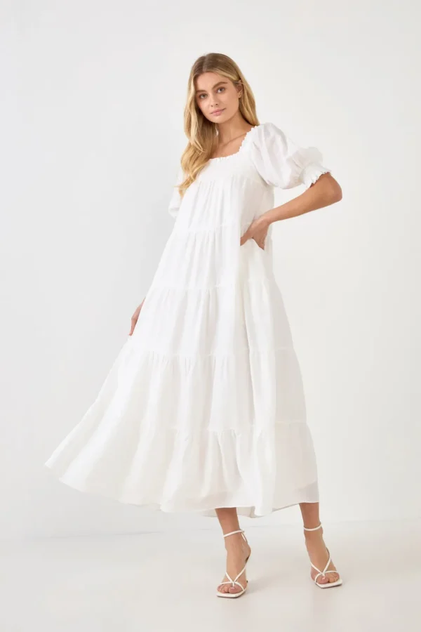ENGLISH FACTORY Boho Dresses | White Dresses*- Smocked Baby Doll Maxi