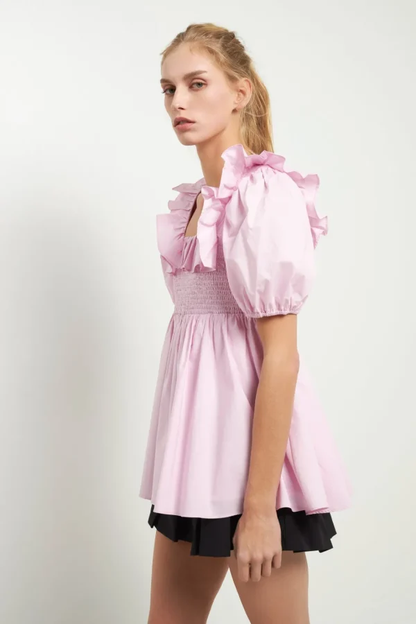 ENGLISH FACTORY Tops*- Smocked Square Neck Puff Sleeve Top PEONY
