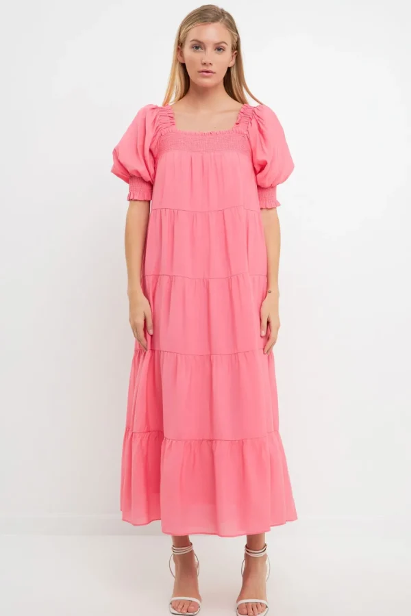 ENGLISH FACTORY Boho Dresses | White Dresses*- Smocked Baby Doll Maxi