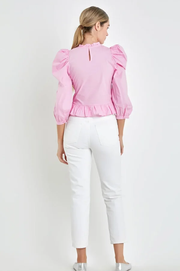 ENGLISH FACTORY Tops*- Smocking Detail Poplin Blouse PASTELPINK