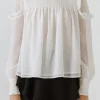 ENGLISH FACTORY Tops*- Smocking Yoke Ruffle Details Swiss Dot Blouse WHITE
