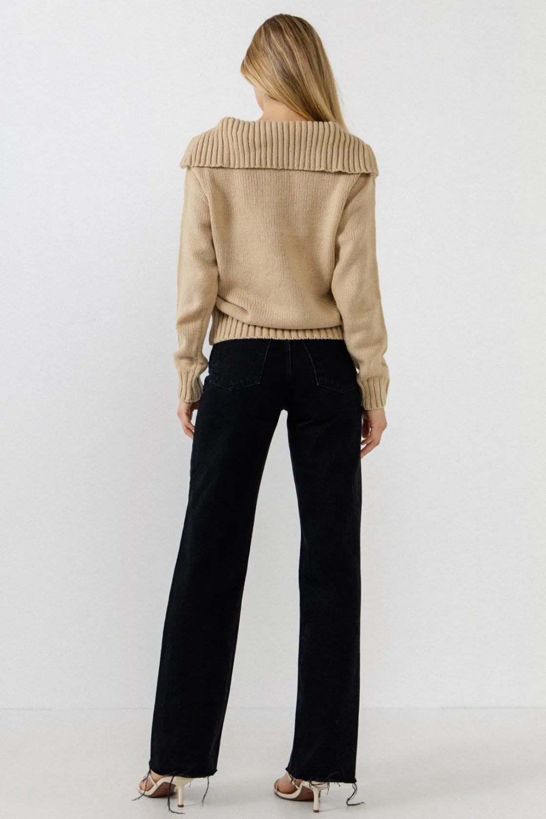 english_factory__solid_kn_2.webp ENGLISH FACTORY Sweaters & Knits | Tops*- Solid Knit Zip Pullover TAUPE
