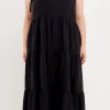 ENGLISH FACTORY Boho Dresses | Tops*- Spaghetti Tie Tiered Maxi Dress BLACK