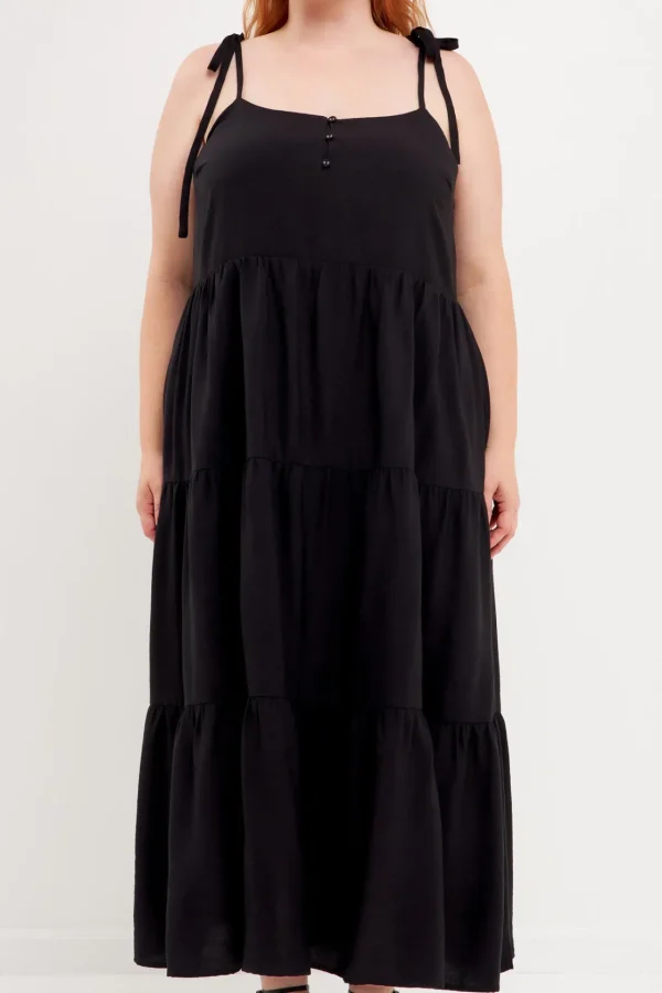ENGLISH FACTORY Boho Dresses | Tops*- Spaghetti Tie Tiered Maxi Dress BLACK