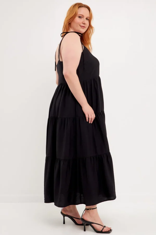 ENGLISH FACTORY Boho Dresses | Tops*- Spaghetti Tie Tiered Maxi Dress BLACK