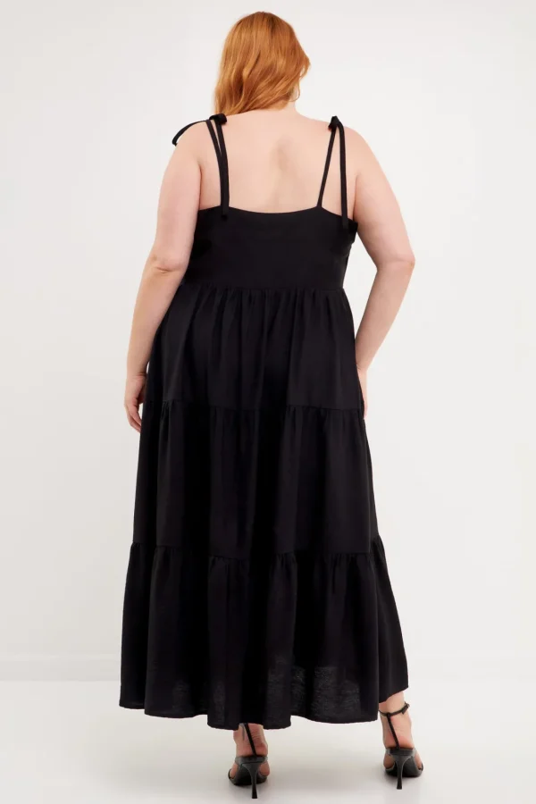 ENGLISH FACTORY Boho Dresses | Tops*- Spaghetti Tie Tiered Maxi Dress BLACK