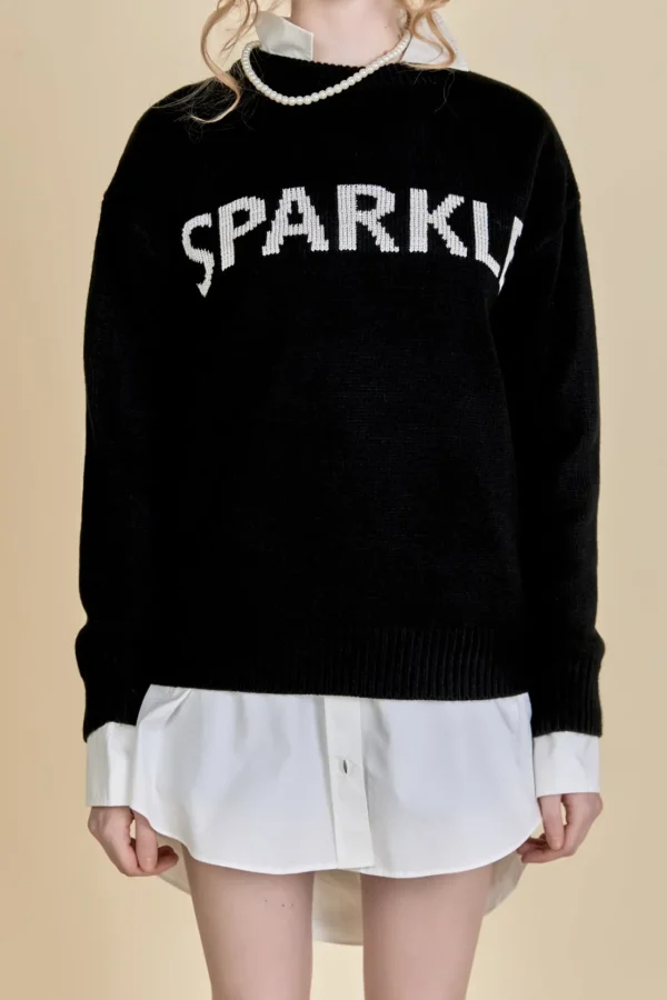 ENGLISH FACTORY Sweaters & Knits | Tops*- Sparkle Lettering Sweater BLACK