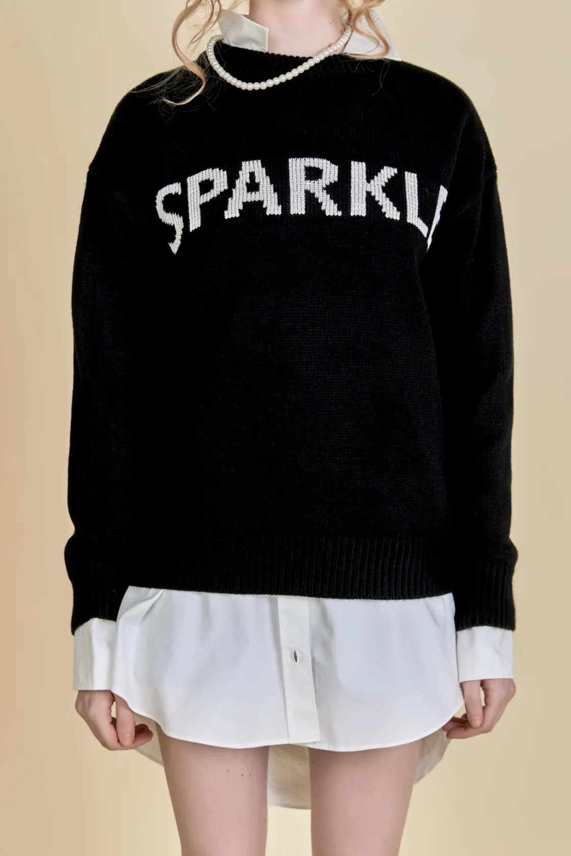english_factory__sparkle__0.webp ENGLISH FACTORY Sweaters & Knits | Tops*- Sparkle Lettering Sweater BLACK