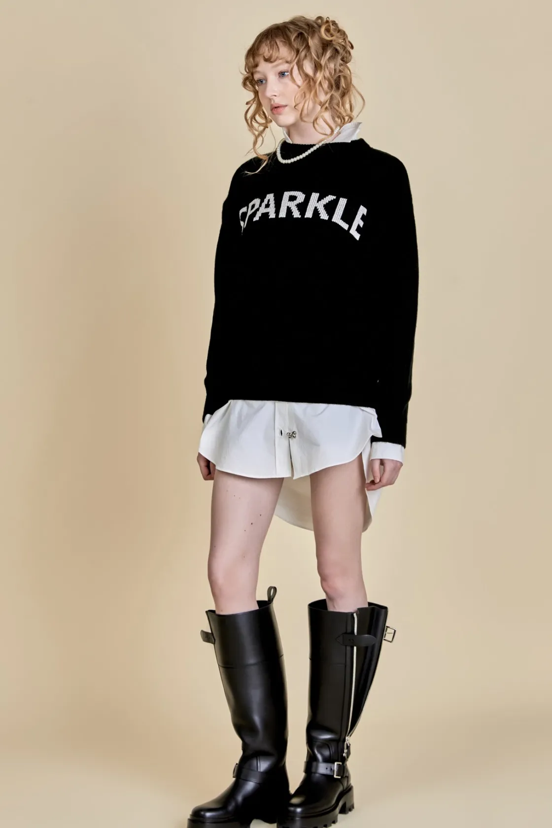 english_factory__sparkle__1.webp ENGLISH FACTORY Sweaters & Knits | Tops*- Sparkle Lettering Sweater BLACK
