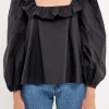 ENGLISH FACTORY Tops*- Square Neck Long Sleeve Top BLACK