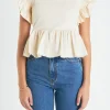 ENGLISH FACTORY Tops*- Square Neckline Ruffled Top CREAM