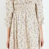 ENGLISH FACTORY Floral Dresses | Tops*- Square Neck Ruffled Smocked Mini Dress CREAM/PURPLE