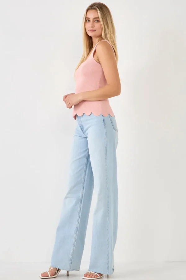 ENGLISH FACTORY Tops*- Square neckline Scallop Edge Knit Tank Top PINK