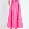 ENGLISH FACTORY Boho Dresses | Tops*- Square Neck Ruffle Detail Tiered Midi Dress