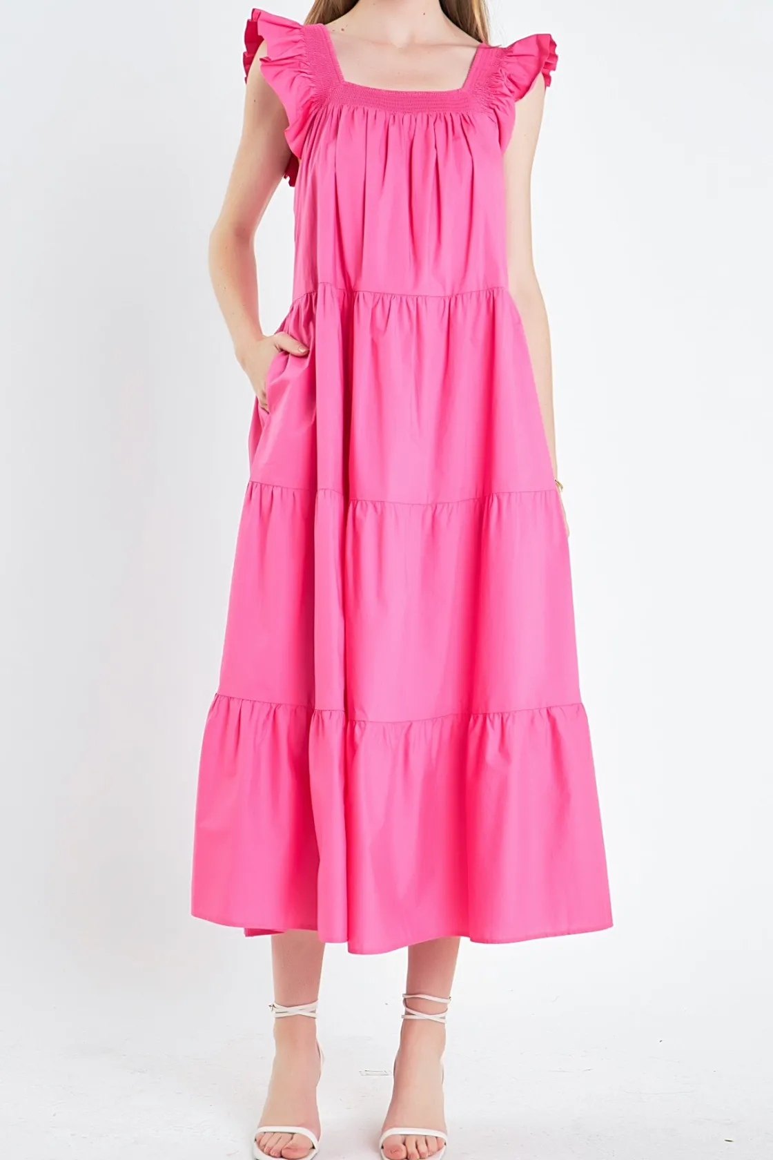 english_factory__square_n_0-7.webp ENGLISH FACTORY Boho Dresses | Tops*- Square Neck Ruffle Detail Tiered Midi Dress
