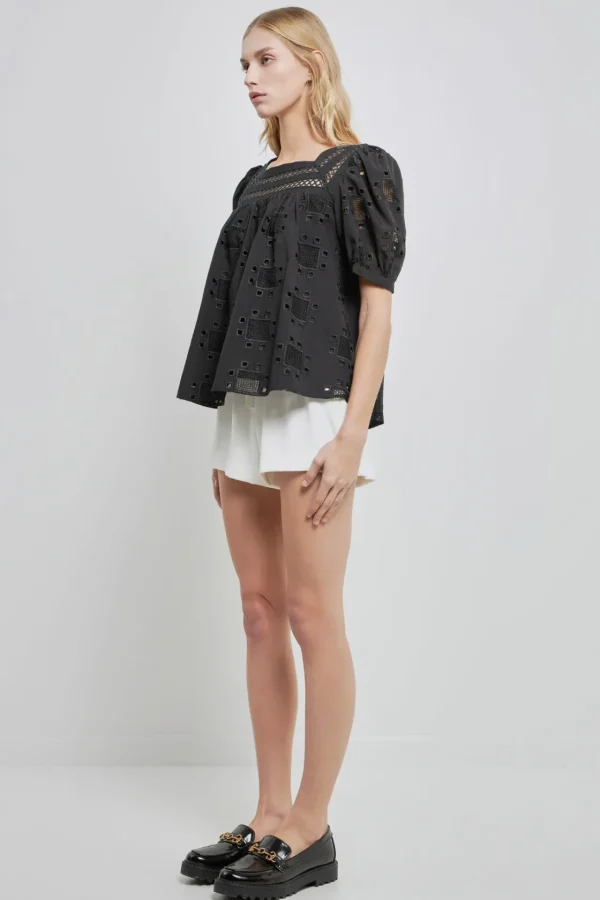 ENGLISH FACTORY Tops*- Square Neck Embroidered Top