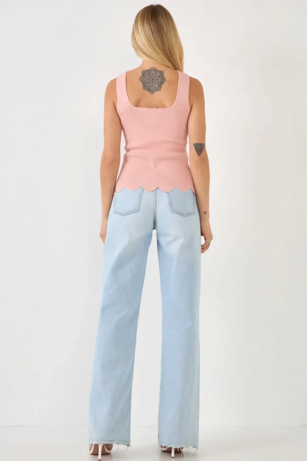 ENGLISH FACTORY Tops*- Square neckline Scallop Edge Knit Tank Top PINK