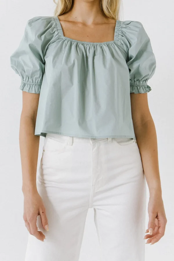 ENGLISH FACTORY Tops*- Square neckline Puff Sleeve Top