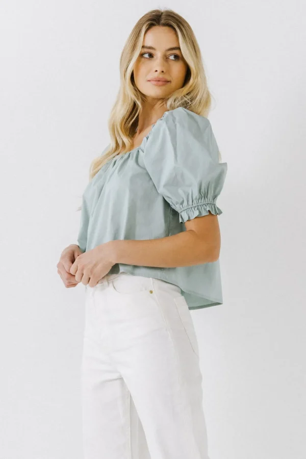 ENGLISH FACTORY Tops*- Square neckline Puff Sleeve Top