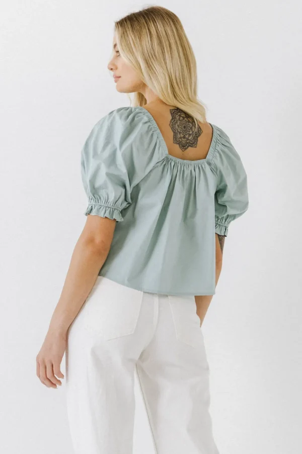 ENGLISH FACTORY Tops*- Square neckline Puff Sleeve Top