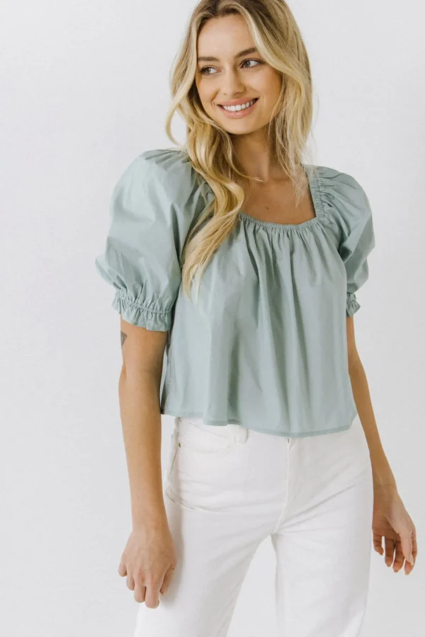 ENGLISH FACTORY Tops*- Square neckline Puff Sleeve Top