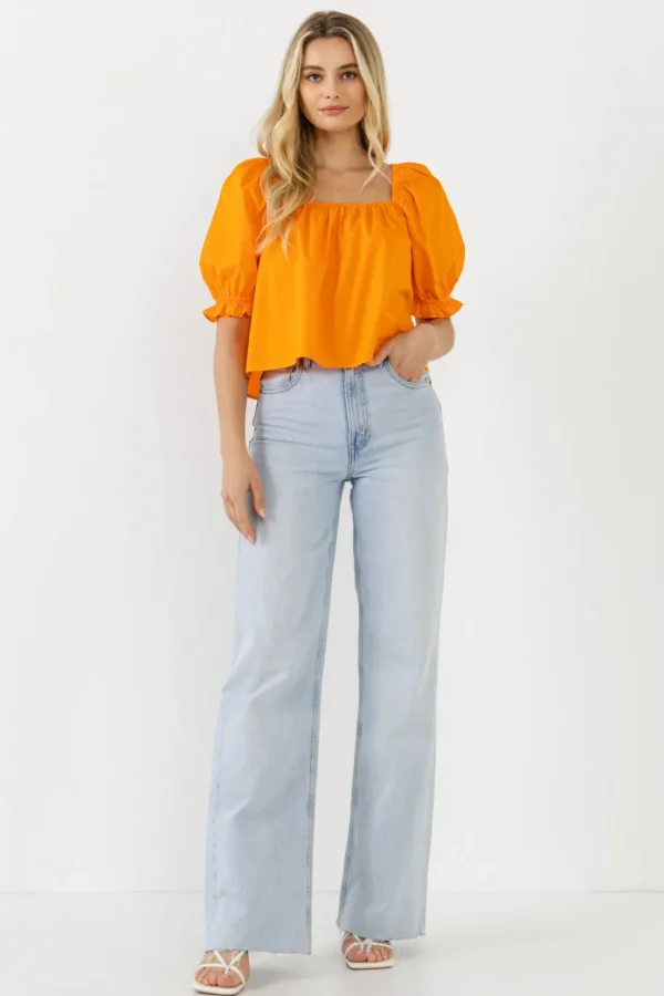 ENGLISH FACTORY Tops*- Square neckline Puff Sleeve Top