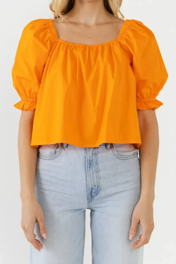 ENGLISH FACTORY Tops*- Square neckline Puff Sleeve Top