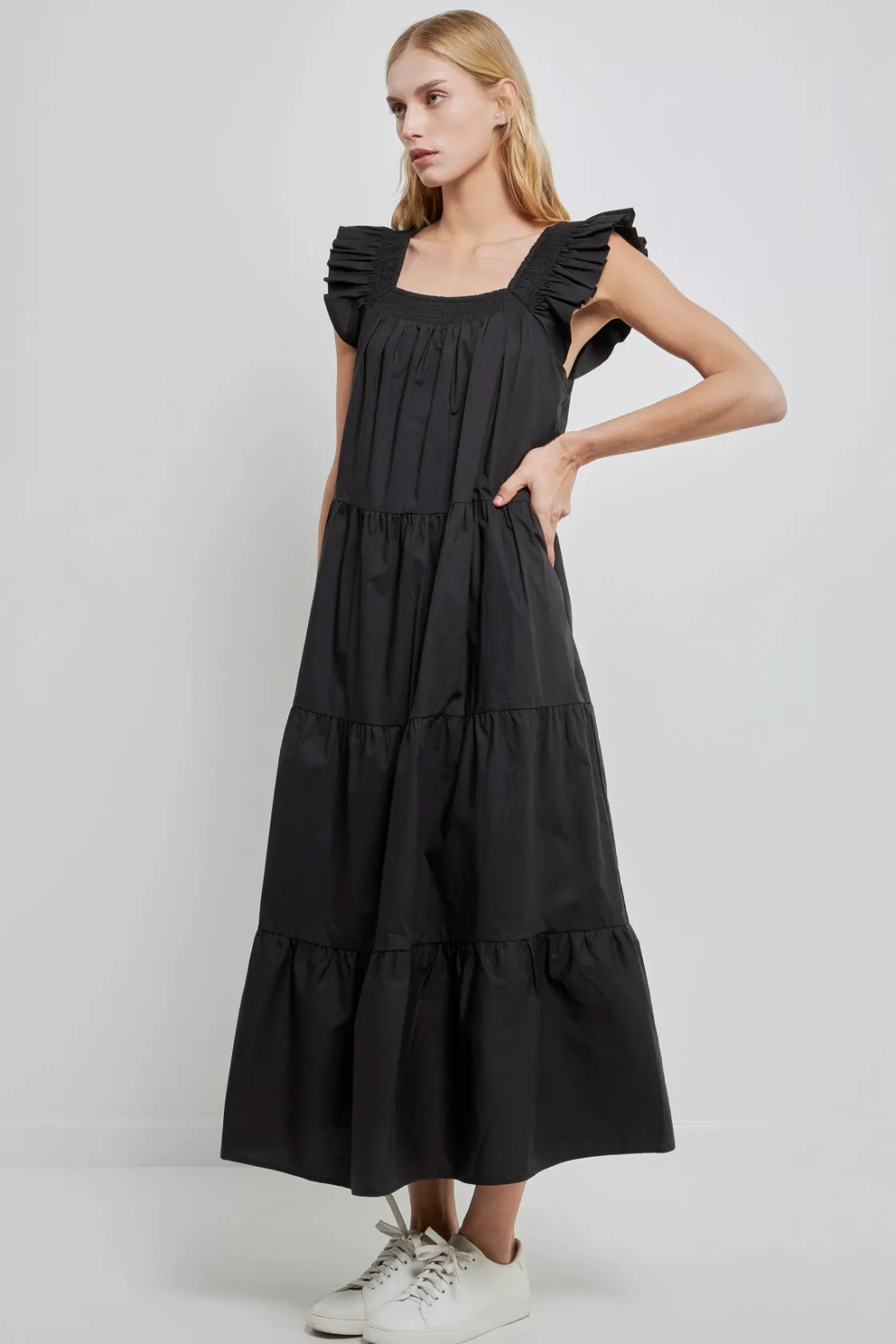 english_factory__square_n_16-1.webp ENGLISH FACTORY Boho Dresses | Tops*- Square Neck Ruffle Detail Tiered Midi Dress