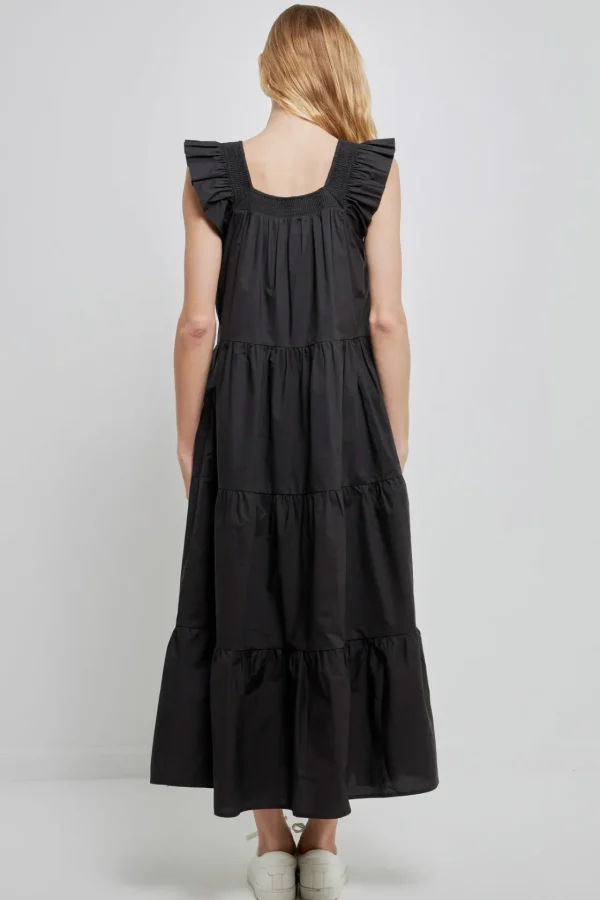 ENGLISH FACTORY Boho Dresses | Tops*- Square Neck Ruffle Detail Tiered Midi Dress