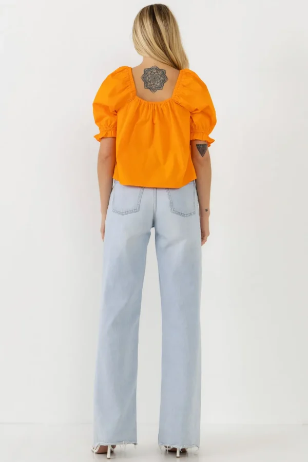 ENGLISH FACTORY Tops*- Square neckline Puff Sleeve Top
