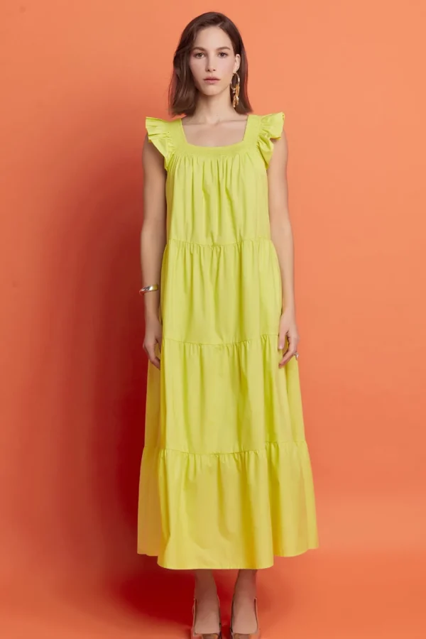 ENGLISH FACTORY Boho Dresses | Tops*- Square Neck Ruffle Detail Tiered Midi Dress