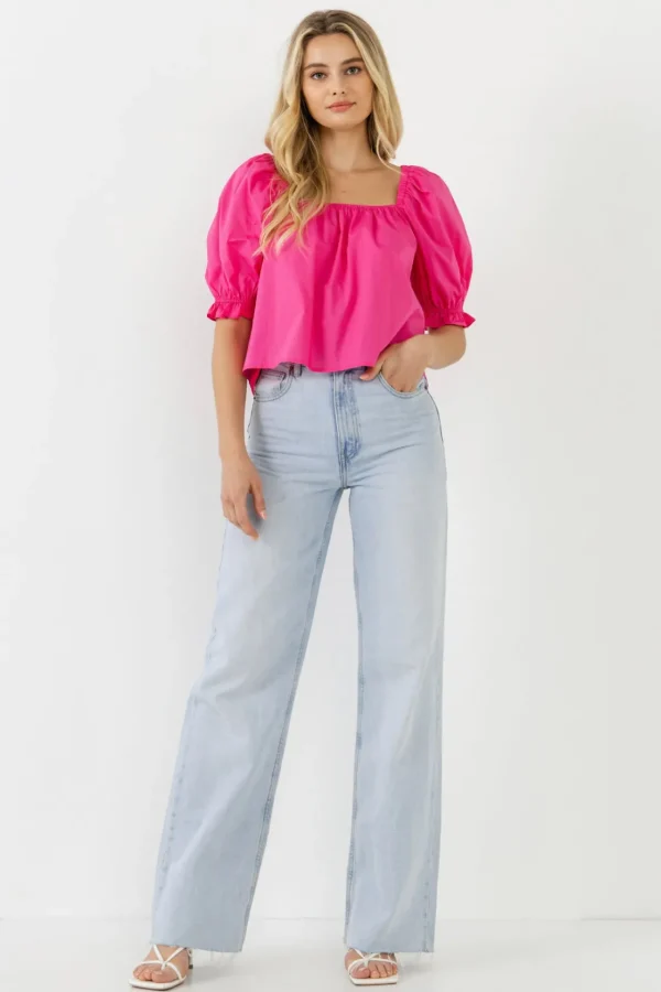 ENGLISH FACTORY Tops*- Square neckline Puff Sleeve Top