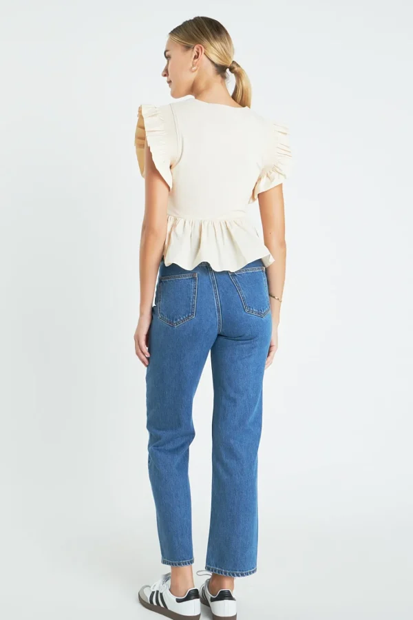 ENGLISH FACTORY Tops*- Square Neckline Ruffled Top CREAM