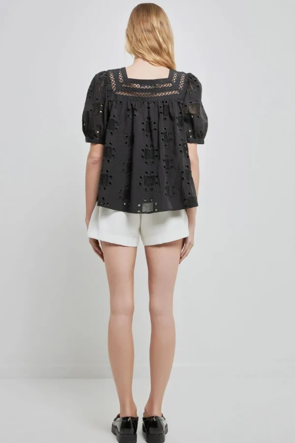 ENGLISH FACTORY Tops*- Square Neck Embroidered Top