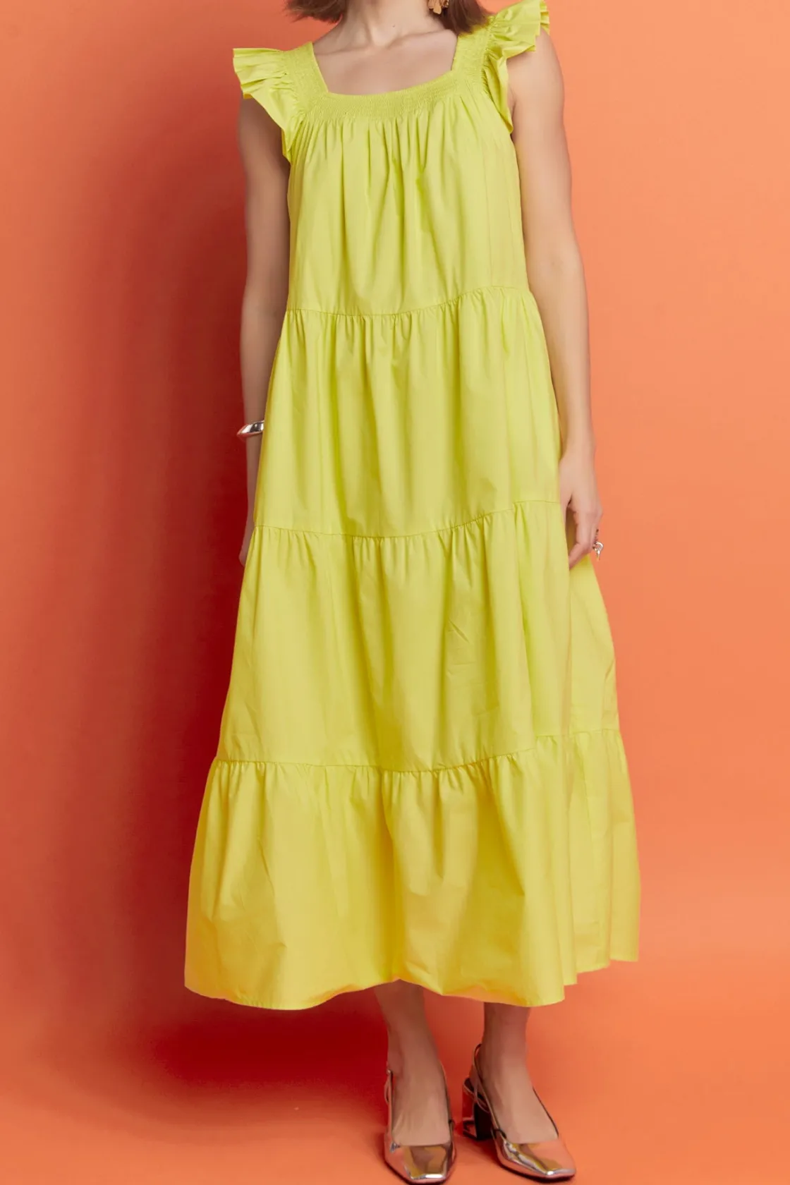 english_factory__square_n_20-1.webp ENGLISH FACTORY Boho Dresses | Tops*- Square Neck Ruffle Detail Tiered Midi Dress