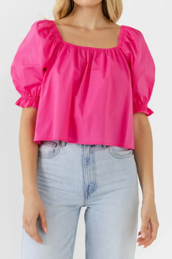 ENGLISH FACTORY Tops*- Square neckline Puff Sleeve Top