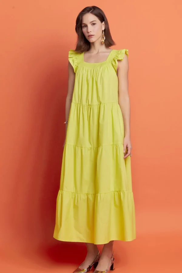 ENGLISH FACTORY Boho Dresses | Tops*- Square Neck Ruffle Detail Tiered Midi Dress